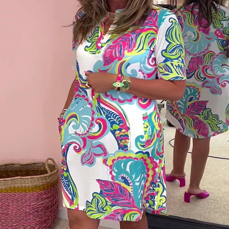 Gianna - Colorful Printed V-Neck Dress