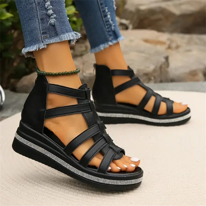 Tina - Platform Sandals with Rhinestone Embellishment