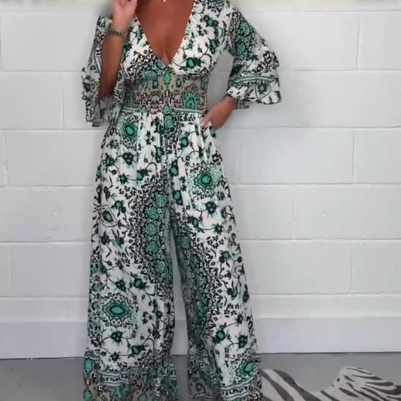 Neria™ - V-neck jumpsuit with print