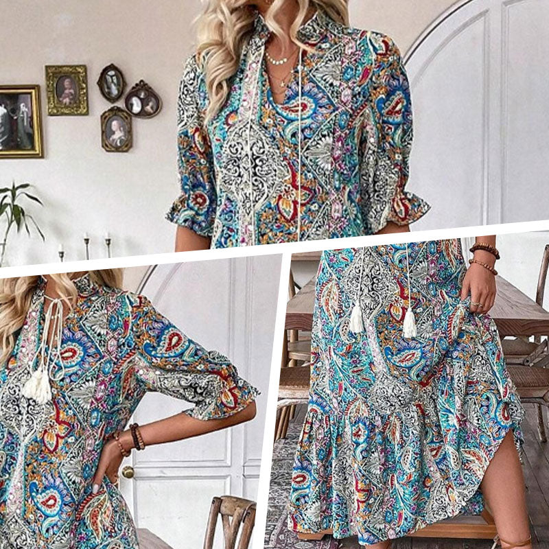 Lise - Elegant Bobo Dress with Floral Pattern
