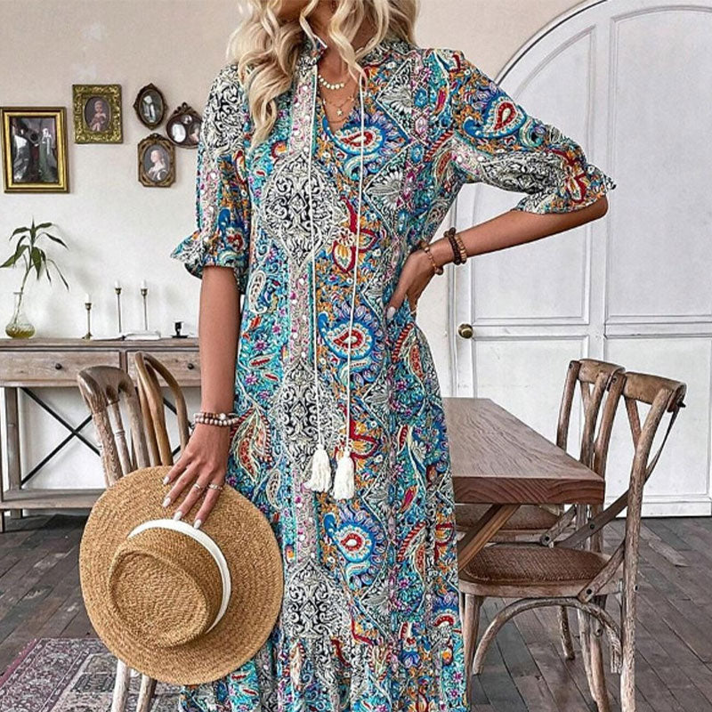 Lise - Elegant Bobo Dress with Floral Pattern
