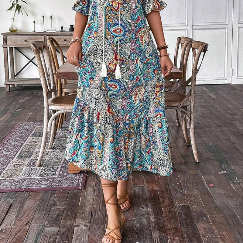 Lise - Elegant Bobo Dress with Floral Pattern