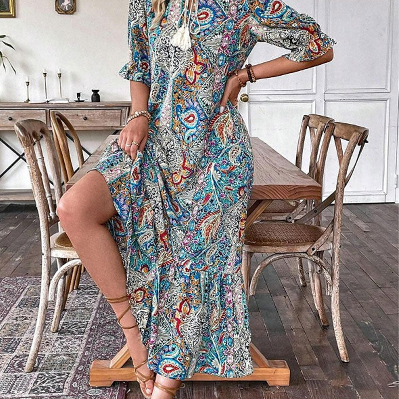 Lise - Elegant Bobo Dress with Floral Pattern