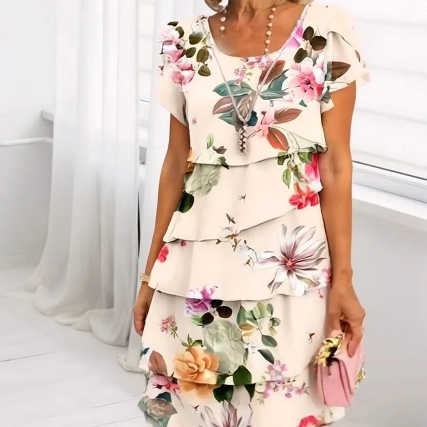 Elif - Floral Pleated Ruffle Dress