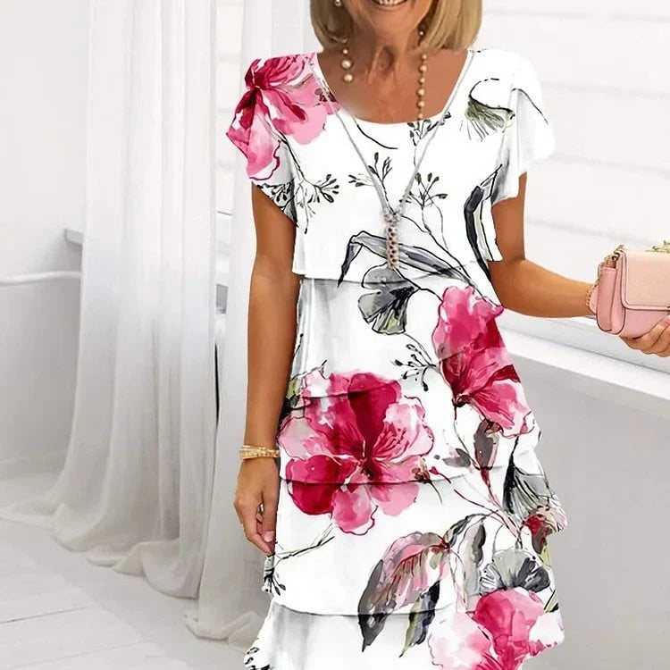 Elif - Floral Pleated Ruffle Dress
