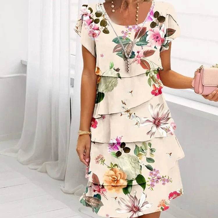 Elif - Floral Pleated Ruffle Dress