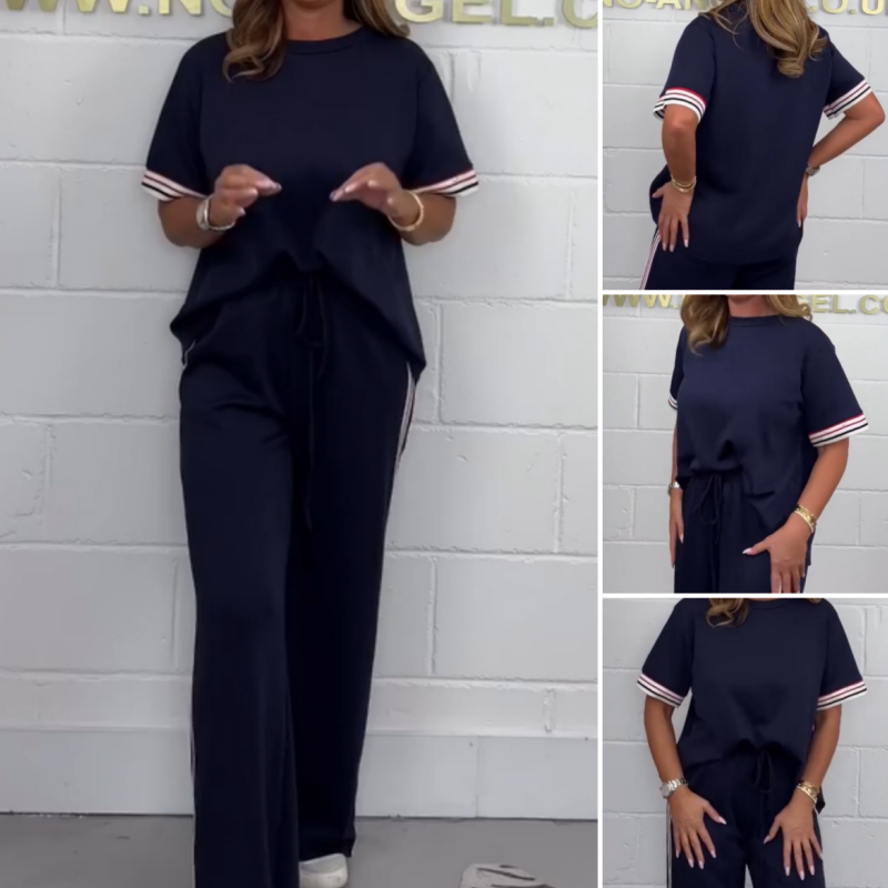 Milla - Short-sleeved T-shirt with side stripes and jogging pants