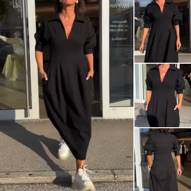 Stephanie™ - Elegante V-hals midi-jurk met omgekeerde hals