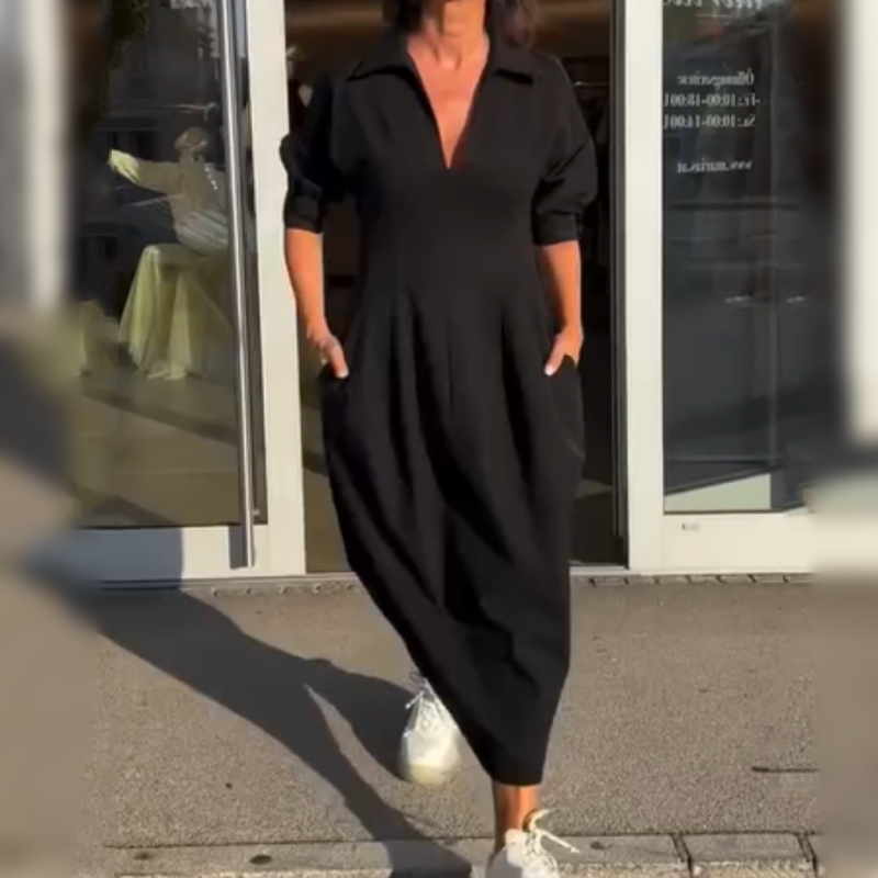 Stephanie™ - Elegante V-hals midi-jurk met omgekeerde hals