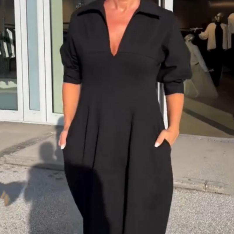 Stephanie™ - Elegante V-hals midi-jurk met omgekeerde hals