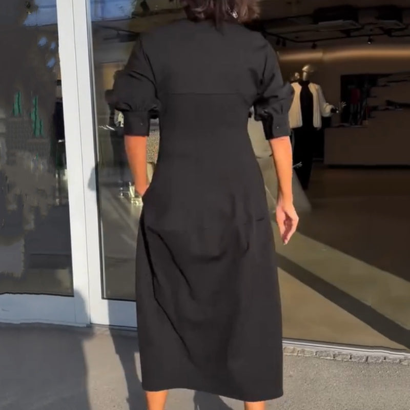 Stephanie™ - Elegante V-hals midi-jurk met omgekeerde hals