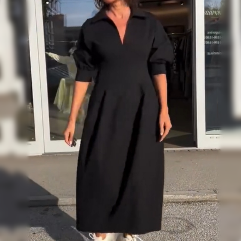 Stephanie™ - Elegante V-hals midi-jurk met omgekeerde hals
