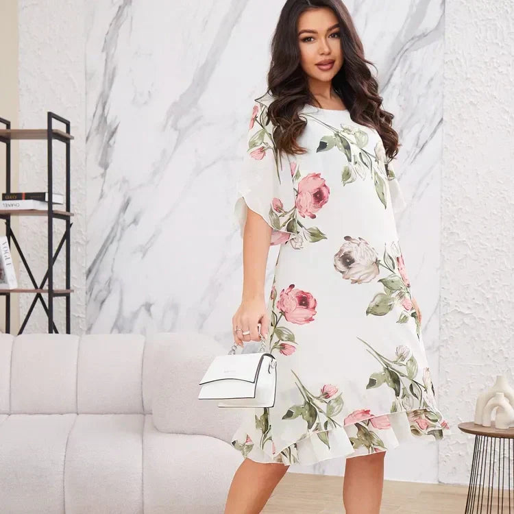 Kalina - Chiffon dress with flower petals