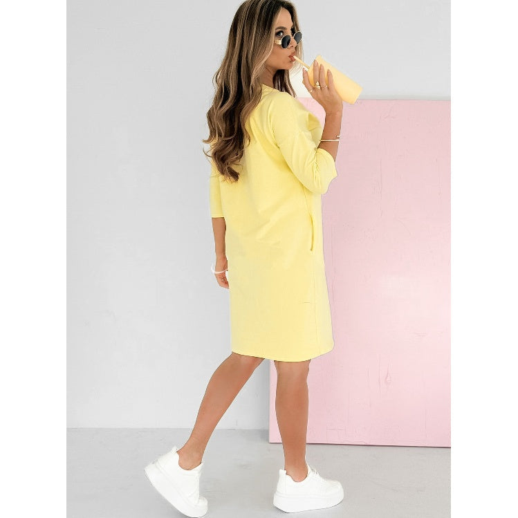 Lieka - 3/4 Sleeve Round Neck Dress with Pockets