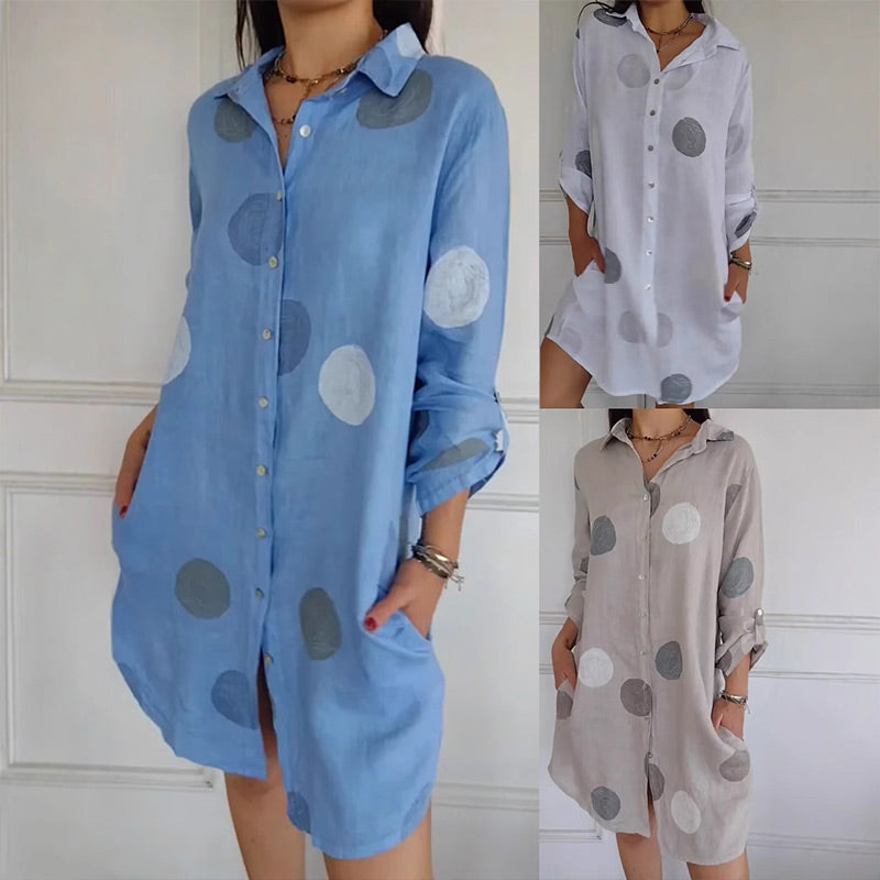 Melina - Women's Casual Button Down Printed Shirt Dress
