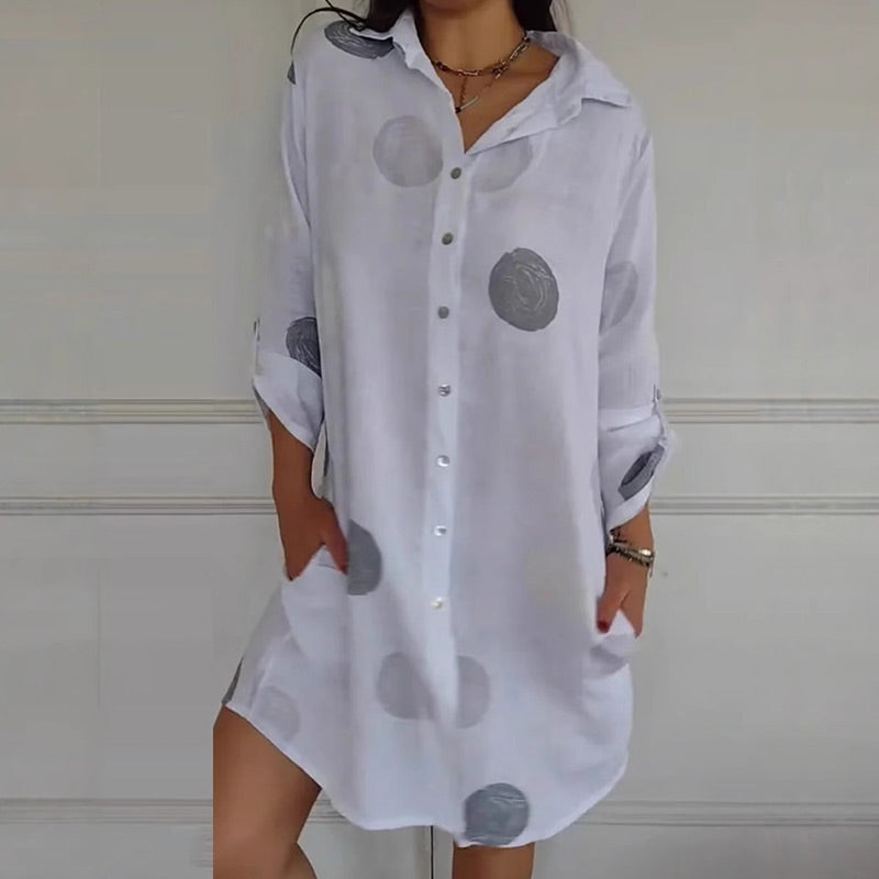 Melina - Women's Casual Button Down Printed Shirt Dress