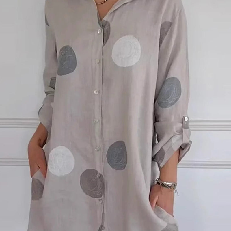 Melina - Women's Casual Button Down Printed Shirt Dress