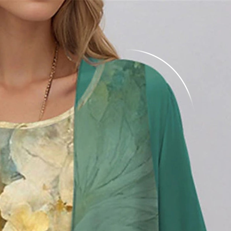 Eleny - Elegant two-piece floral chiffon dress set