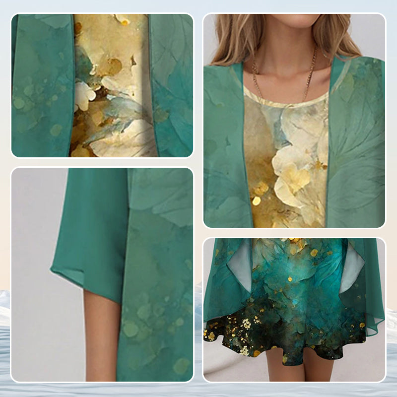 Eleny - Elegant two-piece floral chiffon dress set