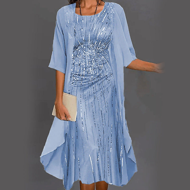 Eleny - Elegant two-piece floral chiffon dress set