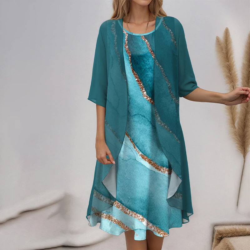 Eleny - Elegant two-piece floral chiffon dress set