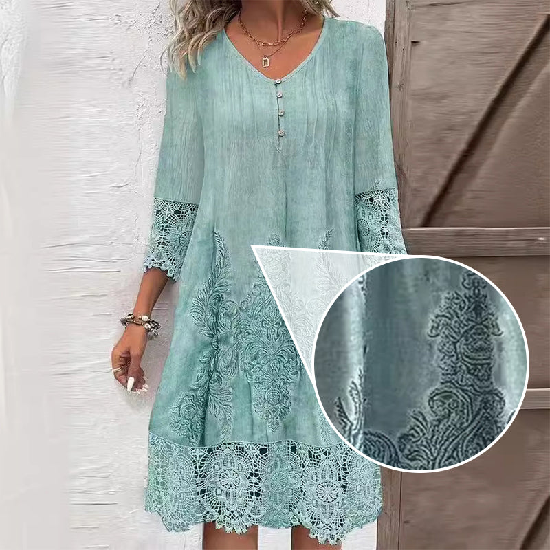 Maia™ - Elegant lace dress with half sleeves and V-neckline for women.