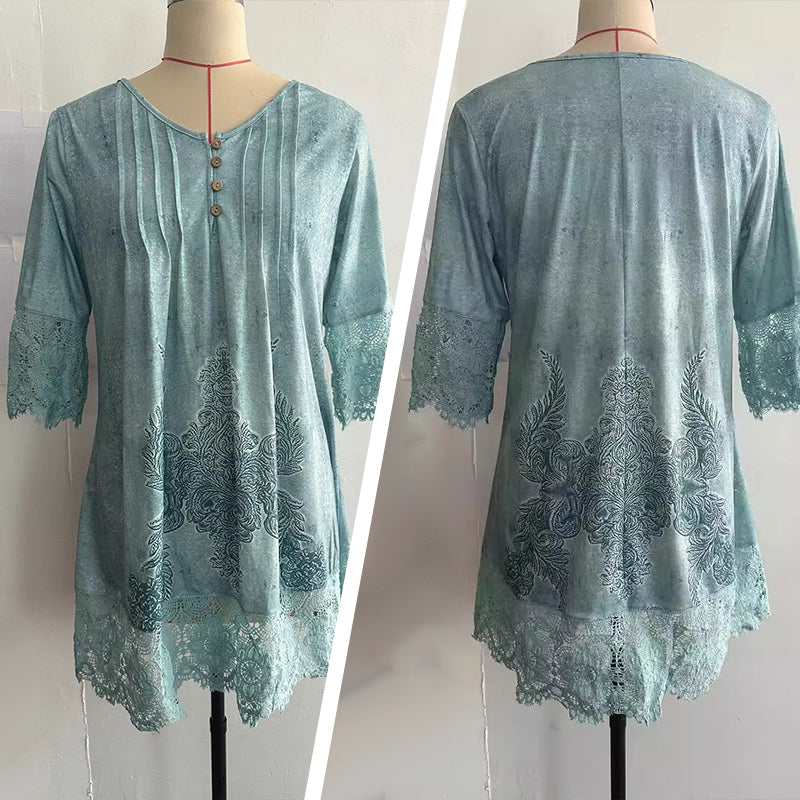 Maia™ - Elegant lace dress with half sleeves and V-neckline for women.