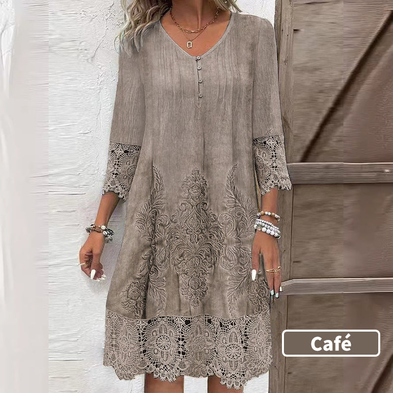 Maia™ - Elegant lace dress with half sleeves and V-neckline for women.