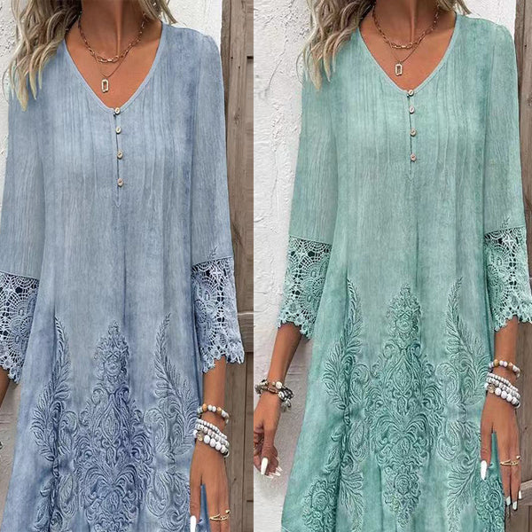 Maia™ - Elegant lace dress with half sleeves and V-neckline for women.