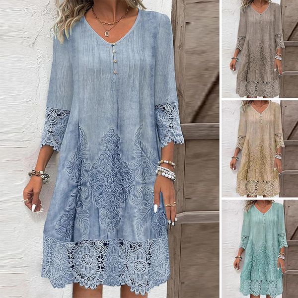 Maia™ - Elegant lace dress with half sleeves and V-neckline for women.