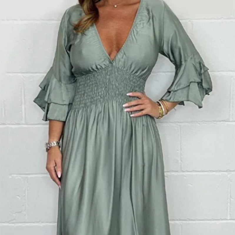 Sybille - High Waisted Ruffle Flared Dress