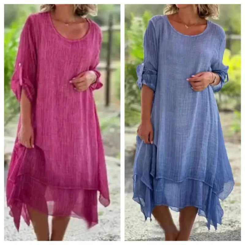 Odessa™ - Elegant Plain Round Neck Loose Fit Dress
