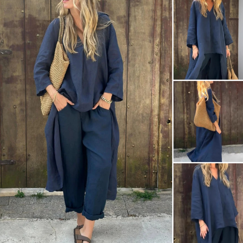 Perrine - 2-Piece Pockets and V-Neck Set