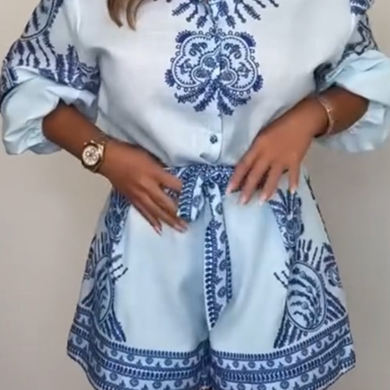 Mylene - Printed set with bow belt