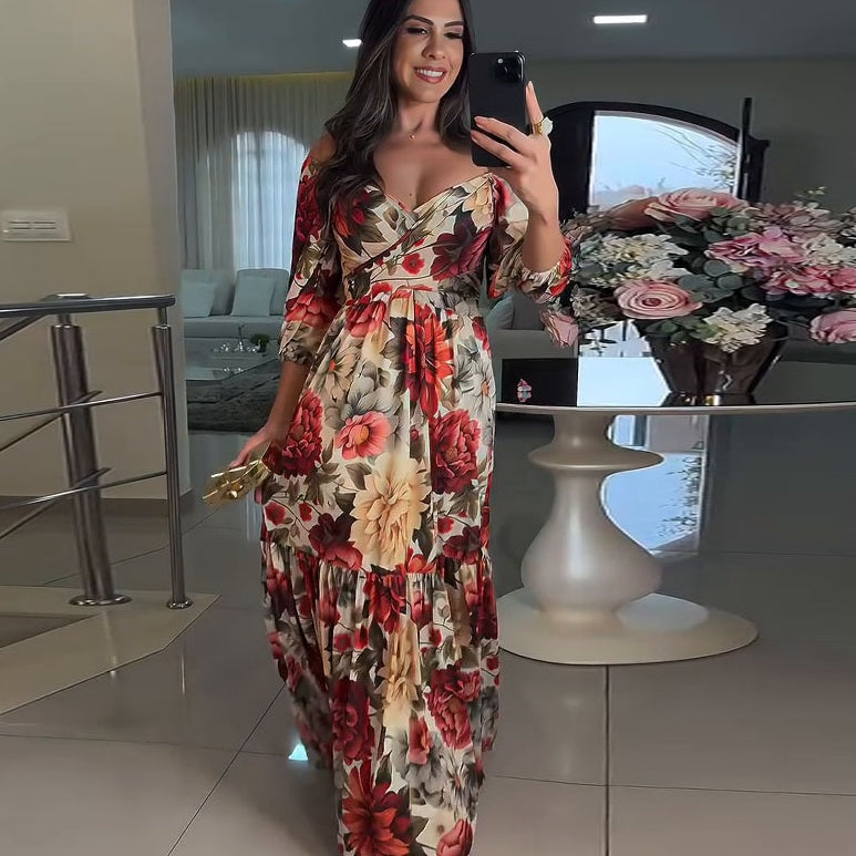 Paulina - Floral V-Neck Pleated Dress