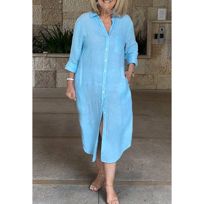 Talya - Elegant Long Cotton Linen Shirt Dress