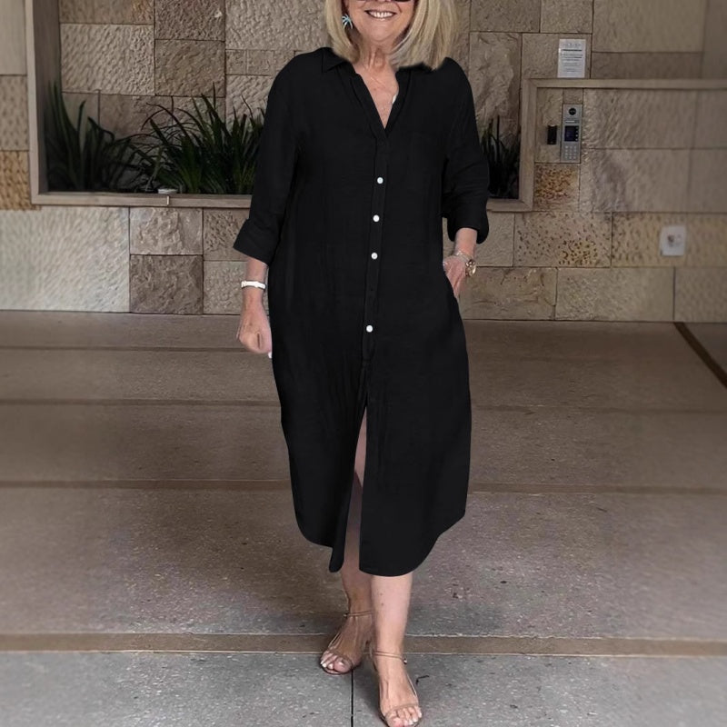 Talya - Elegant Long Cotton Linen Shirt Dress