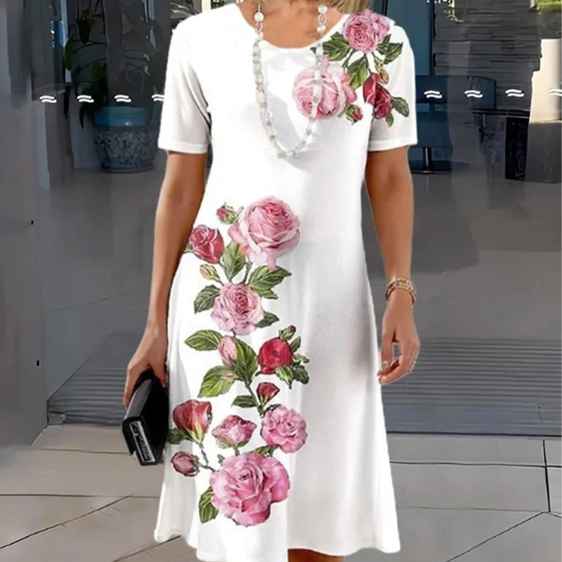 Josina™ - Short Sleeve Round Neck Printed Women's Fashion Short Dress