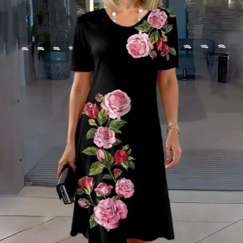 Josina™ - Short Sleeve Round Neck Printed Women's Fashion Short Dress