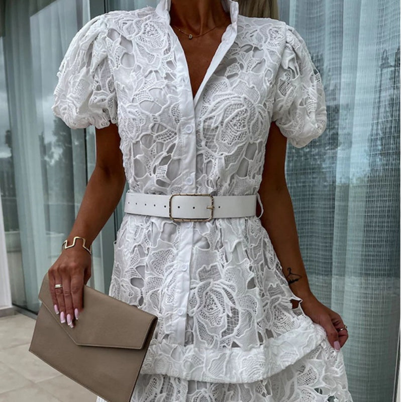 Layla - Retro lace dress with short sleeves and cut-outs for women.
