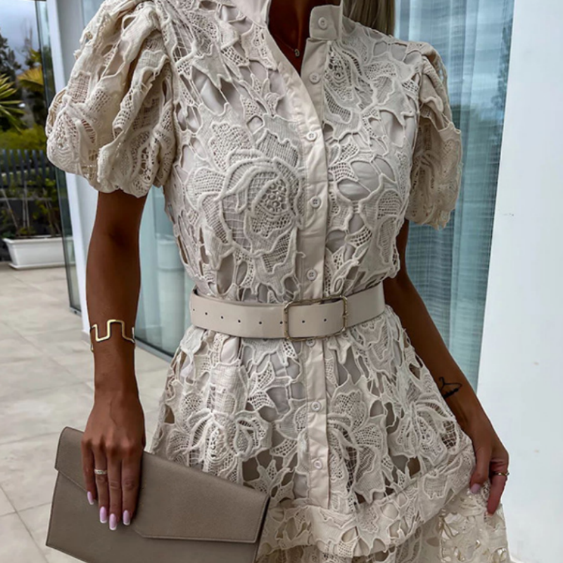Nikita - Women's Retro Short Sleeve Hollow-Out Lace Dress