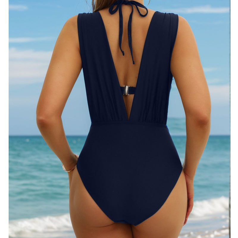Lira - Plain swimsuit with bow for women, 2-piece set