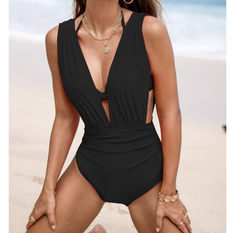 Lira - Plain swimsuit with bow for women, 2-piece set