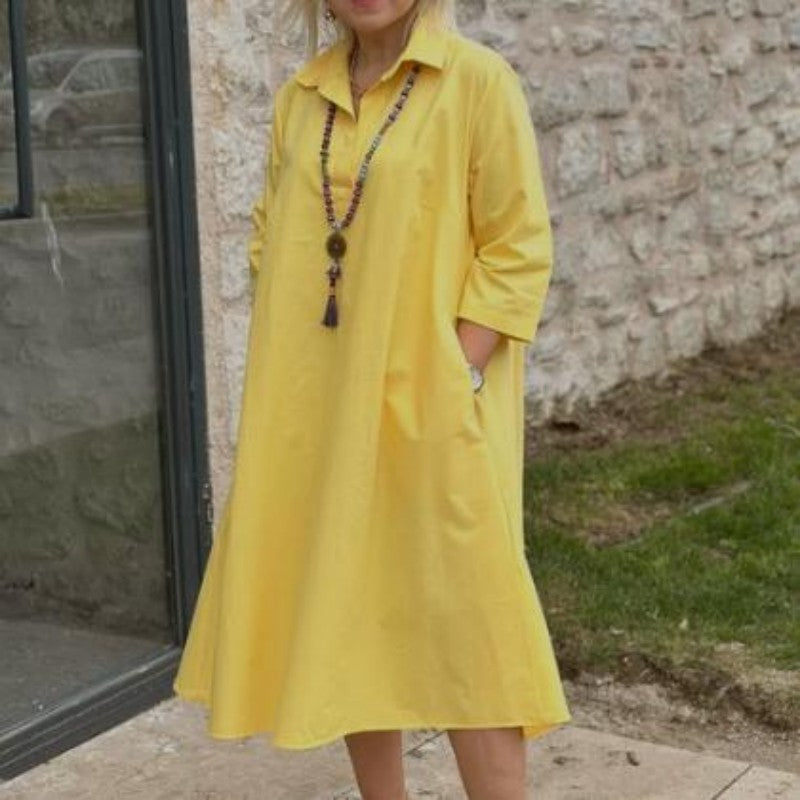 Kaela - Plain Women's Casual Dress with Convenient Pockets