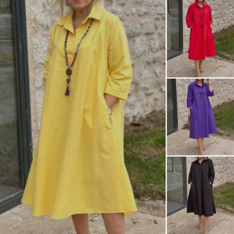 Kaela - Plain Women's Casual Dress with Convenient Pockets