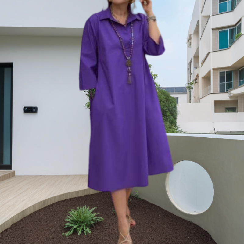 Kaela - Plain Women's Casual Dress with Convenient Pockets