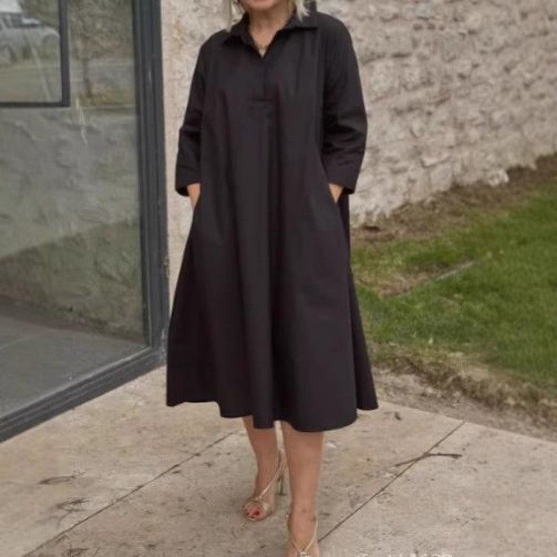 Kaela - Plain Women's Casual Dress with Convenient Pockets