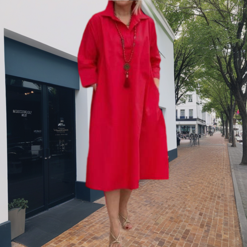 Kaela - Plain Women's Casual Dress with Convenient Pockets