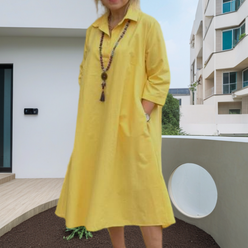 Kaela - Plain Women's Casual Dress with Convenient Pockets