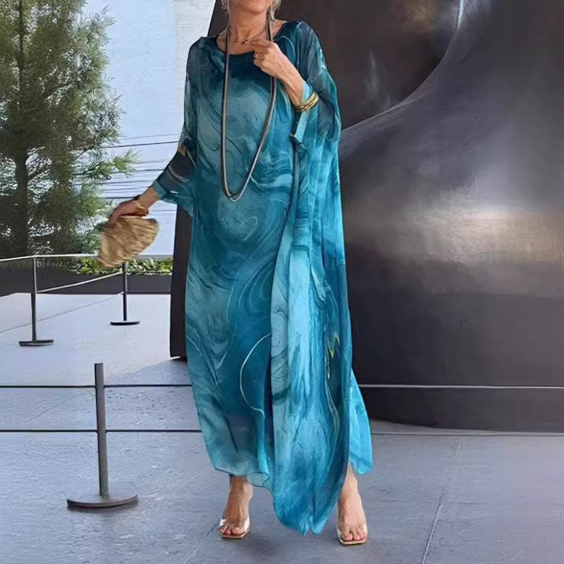 Lenora - Elegant dresses in marbled chiffon with print